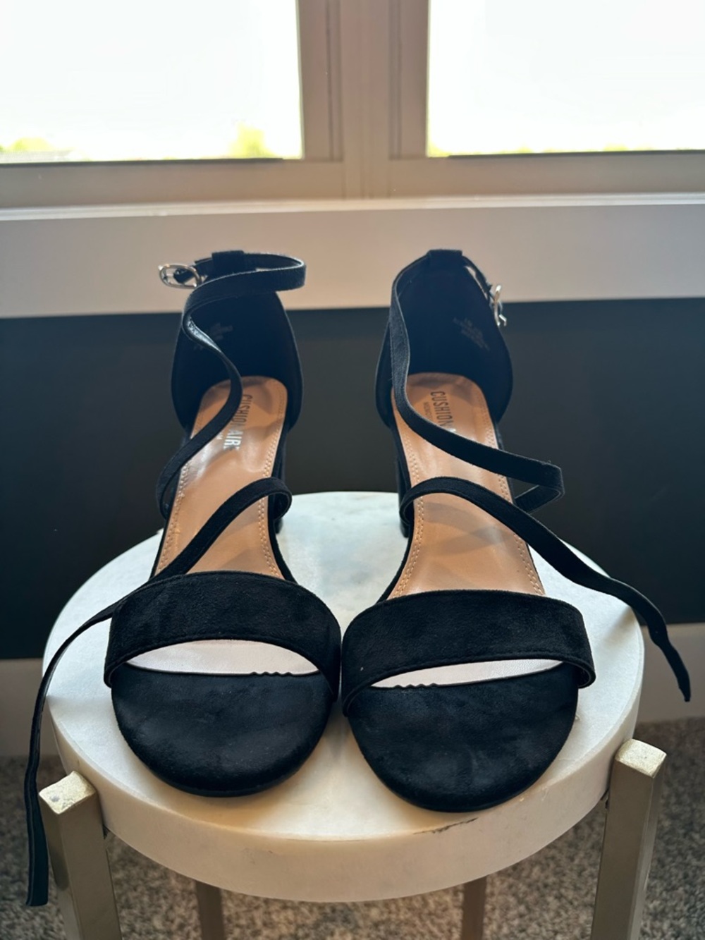 Black Ankle-Tie Suede Heels